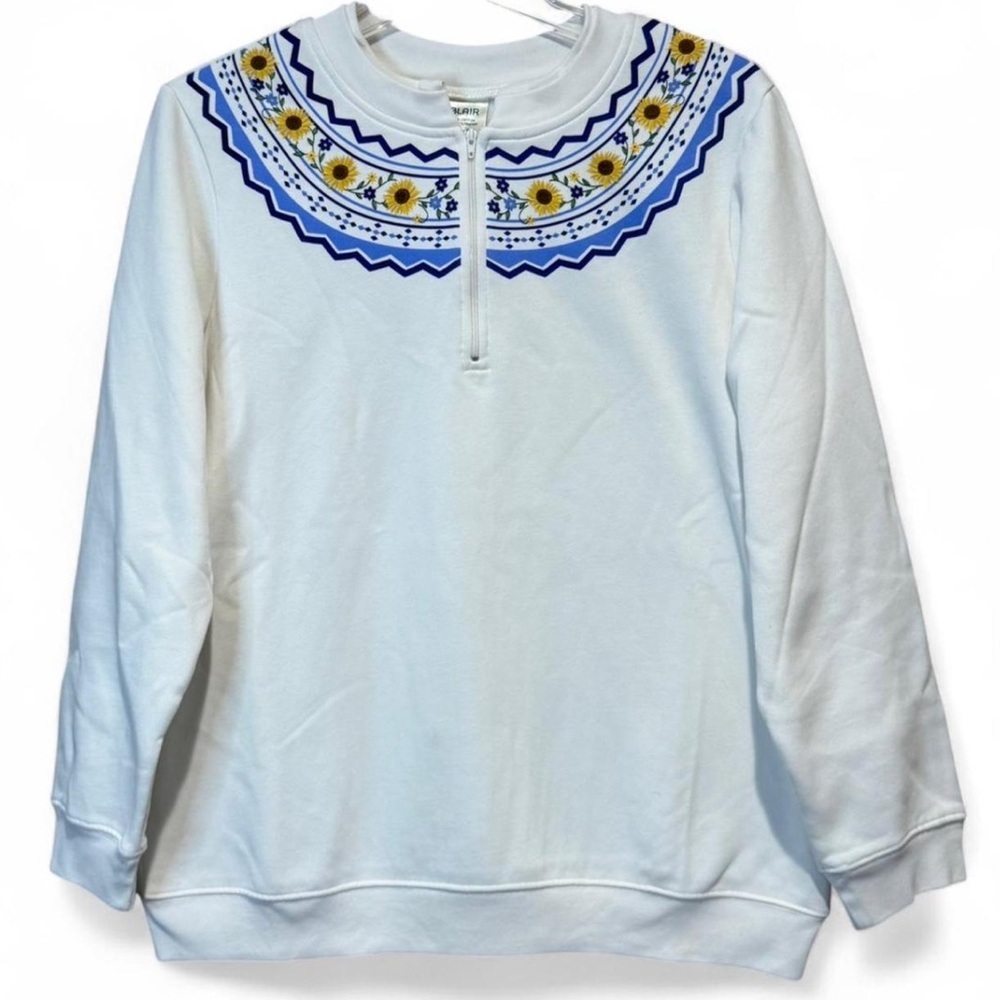 Blair Sunflower Floral Zip Sweatshirt L White